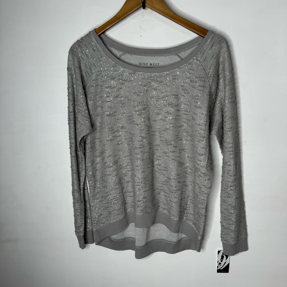 Nine West gray sweatshirt metallic threading throughout